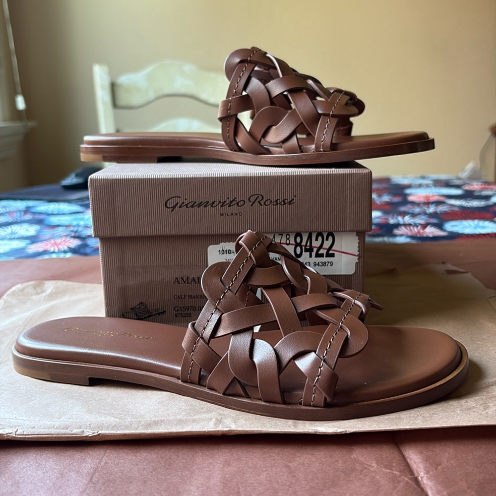 🤎🌟🤎 Gianvito Rossi Brown Sandals with Intricate Cut-Out Design 🤎🌟🤎 - Picture 10 of 16